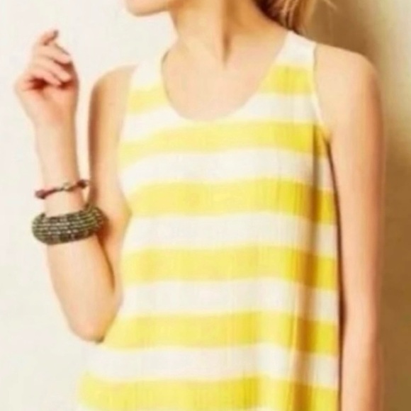 Anthropologie MAEVE Top Citron Stripe Pleated
Tank Top Blouse Swingy - Picture 1 of 6